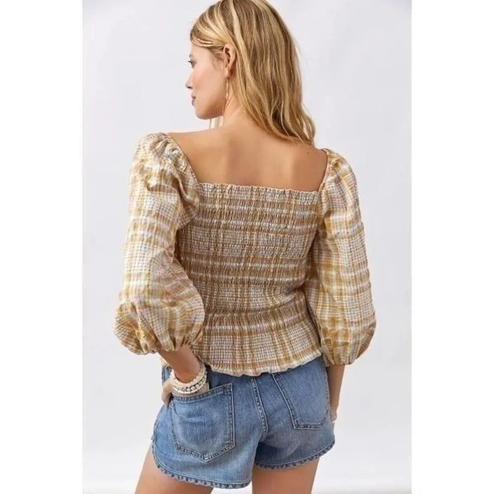 Anthropologie Top Maeve Plaid Square Neck